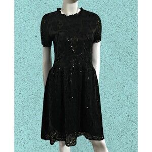 Brooks Brothers Red Fleece Black Lace Sequin Holiday Party Dress Size 12 EUC